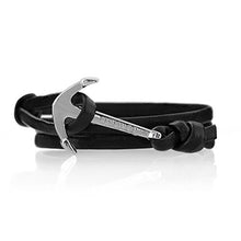 Carica l'immagine nel visualizzatore di Gallery, Vikings - Set di 2 bracciali in Pelle con Ancora e Cannonball Nero/Argento - Ilgrandebazar