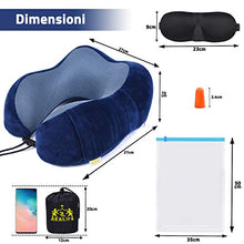 Carica l'immagine nel visualizzatore di Gallery, 🏆Realife【Kit 5Pz】Cuscino Da Viaggio In Memory Foam +🎁4 Omaggi. Cuscino Blu