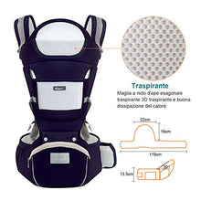Carica l'immagine nel visualizzatore di Gallery, Marsupio Neonati Ergonomico Porta Bambino con Sgabello Blu Scuro - Ilgrandebazar