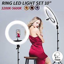 Carica l'immagine nel visualizzatore di Gallery, UFLIZOGH Luce ad Anello Led Dimmerabile 10" con Stativo Treppiede per Selfie...