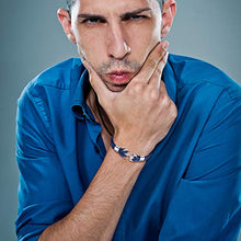 Carica l'immagine nel visualizzatore di Gallery, MicLee - Bracciale da Uomo con Ancora, in Vera Pelle, Realizzato a Mano, Blu - Ilgrandebazar