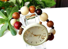 Carica l'immagine nel visualizzatore di Gallery, Orologio da polso bracciale elastico con perle legno marrone beige bordeaux... - Ilgrandebazar