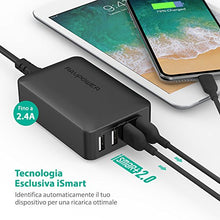Carica l'immagine nel visualizzatore di Gallery, RAVPower - Caricatore da Muro RAVPower, 4 Porte USB (40W/8A Max, 2.4A Nero - Ilgrandebazar