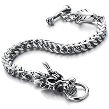 Carica l'immagine nel visualizzatore di Gallery, COOLSTEELANDBEYOND Biker Braccialetto del Drago, Bracciale da Uomo, Argento - Ilgrandebazar