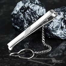 Carica l'immagine nel visualizzatore di Gallery, STERLL Uomo Fermacravatta Argento CORTO Lucido con Striscia Opaca Custodia...
