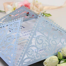 Carica l'immagine nel visualizzatore di Gallery, Azzurro opaco carta con busta partecipazioni matrimonio taglio laser fai da... - Ilgrandebazar