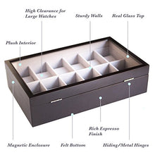 Carica l'immagine nel visualizzatore di Gallery, Custodia per Orologi in Legno Color Caffè con Coperchio Vetro 12 Espresso - Ilgrandebazar