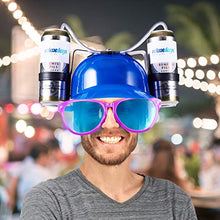 Carica l'immagine nel visualizzatore di Gallery, relaxdays Cappello Porta Birra, Elmetto con cannuccia, per 2 Lattine, Blu