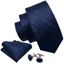 Carica l'immagine nel visualizzatore di Gallery, Barry.Wang, set di cravatta, gemelli e pochette da uomo, motivo a scacchi,... - Ilgrandebazar