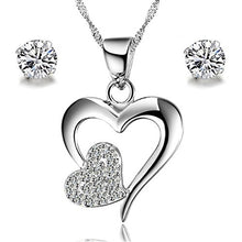 Carica l'immagine nel visualizzatore di Gallery, Gilind Collana Argento 925 Cuore e orecchini set per le donne + Double Heart - Ilgrandebazar
