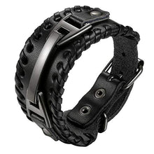Carica l'immagine nel visualizzatore di Gallery, Cupimatch Uomo Braccialetto Bracciale Pelle Intrecciato Regolabile Nero - Ilgrandebazar