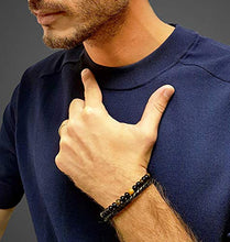 Carica l'immagine nel visualizzatore di Gallery, ess3vu' Bracciale Uomo Cuoio | Braccialetti in Pelle Pietre Nero (20.5cm) - Ilgrandebazar