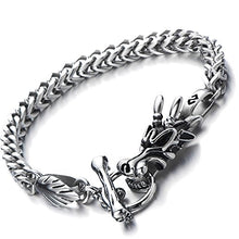 Carica l'immagine nel visualizzatore di Gallery, COOLSTEELANDBEYOND Biker Braccialetto del Drago, Bracciale da Uomo, Argento - Ilgrandebazar