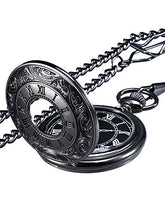 Carica l'immagine nel visualizzatore di Gallery, Orologio da Tasca Vintage Romano Numerale Scala al Quarzo con Catena (Nero) - Ilgrandebazar