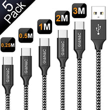 Carica l'immagine nel visualizzatore di Gallery, GIANAC Cavo USB C, [5Pezzi, 0.25m 0.5m 1m 2m 3m] Nylon Nero + Argento