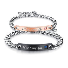 Carica l'immagine nel visualizzatore di Gallery, JewelryWe 2pcs Bracciali di Amanti Coppie His Queen Her King, Zirconi Black - Ilgrandebazar