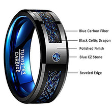 Carica l'immagine nel visualizzatore di Gallery, Nuncad Anello uomo/donna celtico nero-blu con fibra di carbonio, zircone,... - Ilgrandebazar