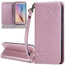 Carica l'immagine nel visualizzatore di Gallery, ISAKEN Compatibile con Samsung Galaxy S6 Custodia - Libro Rose: rose gold
