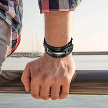 Carica l'immagine nel visualizzatore di Gallery, Cupimatch Uomo Braccialetto Bracciale Pelle Intrecciato Regolabile Nero - Ilgrandebazar