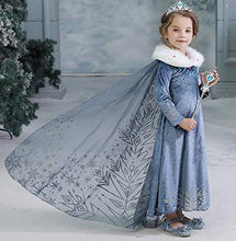 Carica l'immagine nel visualizzatore di Gallery, Costume da Elsa per bambina - Con guanti e treccia Taglia 120 - 3-4 anni, blu - Ilgrandebazar