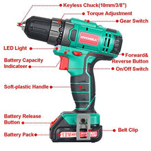 Carica l'immagine nel visualizzatore di Gallery, Trapano Avvitatore Batteria 12V, HYCHIKA a 30N .m Mas,... - Ilgrandebazar