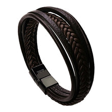 Carica l'immagine nel visualizzatore di Gallery, Bracciale Uomo Pelle Chiusura in Acciaio Marrone (Non Regolabile) - Ilgrandebazar