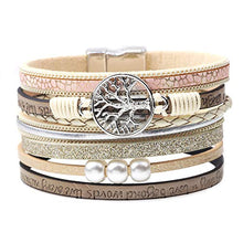 Carica l'immagine nel visualizzatore di Gallery, Bracciali per Uomo Donna in Pelle Retro Moda Polsino Acciaio Maglia Beige - Ilgrandebazar