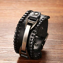 Carica l'immagine nel visualizzatore di Gallery, Cupimatch Uomo Braccialetto Bracciale Pelle Intrecciato Regolabile Nero - Ilgrandebazar