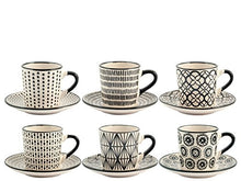 Carica l'immagine nel visualizzatore di Gallery, H&amp;H Vhera Set 6 Tazzine Caffè con Piattino, Stoneware, Bianco/Nero, 90 ml - Ilgrandebazar