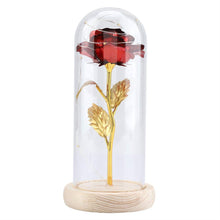 Carica l'immagine nel visualizzatore di Gallery, Duokon Luce a LED Fiore Rosa conservata con Coperchio in Vetro e Base Rosso - Ilgrandebazar