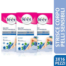 Carica l'immagine nel visualizzatore di Gallery, Veet Strisce Depilatorie Corpo e Gambe per Pelli Sensibili, 3 Confezioni da 16 Strisce