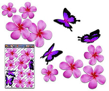 Carica l'immagine nel visualizzatore di Gallery, Fiore frangipani plumeria rosa doppio + farfalla grande adesivi auto... - Ilgrandebazar