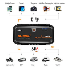 Carica l'immagine nel visualizzatore di Gallery, Suaoki U28 2000A Picco Avviatore di Emergenza Auto, con USB, Torcia a LED - Ilgrandebazar