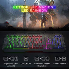 Carica l'immagine nel visualizzatore di Gallery, Tastiera da Gioco, WisFox Cablata USB Retroilluminata a Colori...