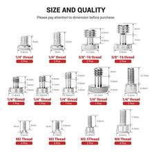 Carica l'immagine nel visualizzatore di Gallery, SMALLRIG Camera Screws Viti per Telecamera, Set di (1/4, 3/8, M2, M2.5,...