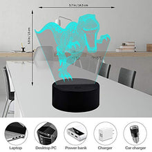 Carica l'immagine nel visualizzatore di Gallery, Eala Lampada da Notte a LED 3D a Dinosauro 3 Motivi e 7 Tirannosauro-MY28