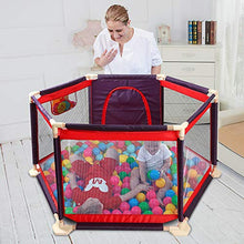 Carica l'immagine nel visualizzatore di Gallery, Box Playard per bambini 6 pannelli portatile Aqua Play Center con rete rosso - Ilgrandebazar