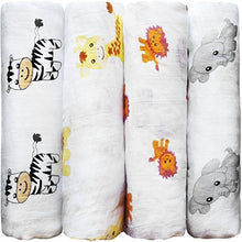 Carica l'immagine nel visualizzatore di Gallery, CuddleBug Mussole Neonato Pacco da 4 - Copertina neonato Amici di Safari - Ilgrandebazar