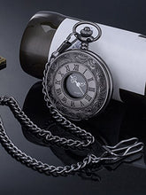 Carica l'immagine nel visualizzatore di Gallery, Orologio da Tasca Vintage Romano Numerale Scala al Quarzo con Catena (Nero) - Ilgrandebazar