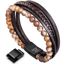 Carica l'immagine nel visualizzatore di Gallery, Murtoo Bracciale Uomo Pelle e Pietra Naturali con Chiusura Giove - Ilgrandebazar