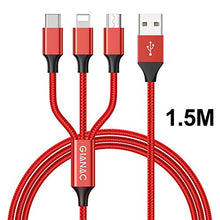 Carica l'immagine nel visualizzatore di Gallery, GIANAC Multi Cavo di Ricarica, 1.5M][ 3 in 1 Nylon Cavetto Micro Rosso