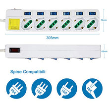 Carica l'immagine nel visualizzatore di Gallery, Extrastar Multipresa ciabatta elettrica 6 Posti 10/16A Bipasso Schuko 250V Max:2500W con interruttori indipendenti 1,5MT