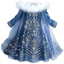 Carica l'immagine nel visualizzatore di Gallery, Costume da Elsa per bambina - Con guanti e treccia Taglia 120 - 3-4 anni, blu - Ilgrandebazar