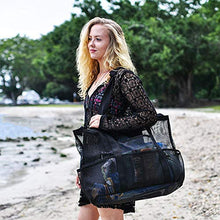 Carica l'immagine nel visualizzatore di Gallery, EXTSUD Extra Grande Borsa a Rete da Spiaggia con Cerniera 70x37x18cm Nero