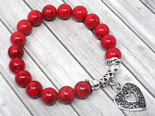Carica l'immagine nel visualizzatore di Gallery, Bracciale da donna in perle di turchese rosso con pendente argento... - Ilgrandebazar