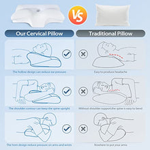 Carica l'immagine nel visualizzatore di Gallery, HOMCA Cuscino Cervicale Ergonomico Cuscino Memory Foam per Supporto Cuscino Ortopedico per Dormire sul Fianco e sulla Schiena