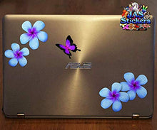 Carica l'immagine nel visualizzatore di Gallery, Fiore frangipani plumeria blu doppio + farfalla grande adesivi auto... - Ilgrandebazar