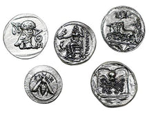 Carica l'immagine nel visualizzatore di Gallery, Monete Antiche Greche placcate Argento - Riproduzione Tetradrammi - SET 5...