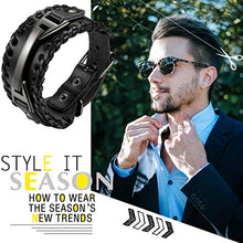 Carica l'immagine nel visualizzatore di Gallery, Cupimatch Uomo Braccialetto Bracciale Pelle Intrecciato Regolabile Nero - Ilgrandebazar