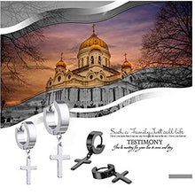 Carica l'immagine nel visualizzatore di Gallery, Flongo orecchini donna uomo croce forma fashion stile argento Argento + Nero - Ilgrandebazar